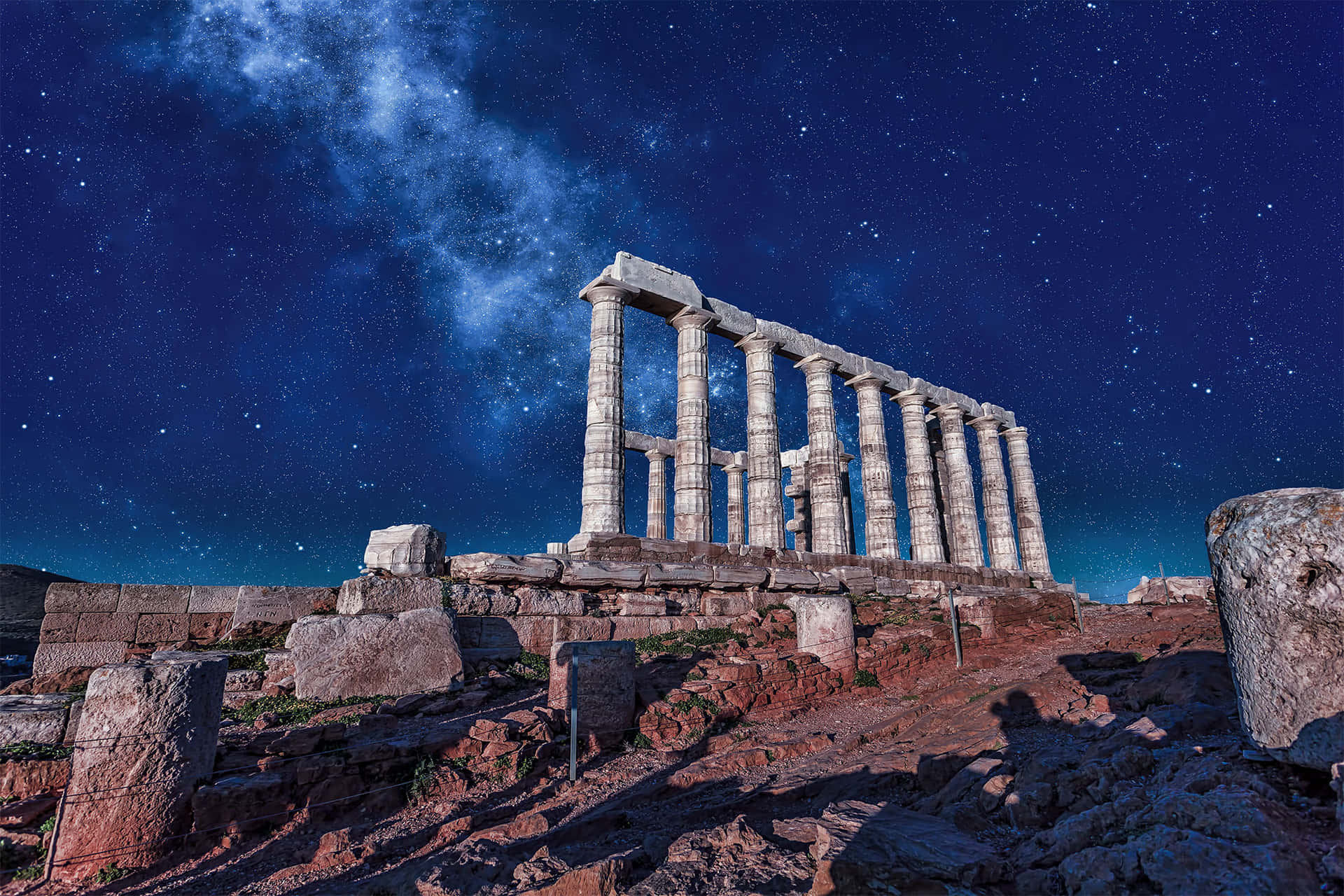 Starry Blue Night Sky Sounion Background
