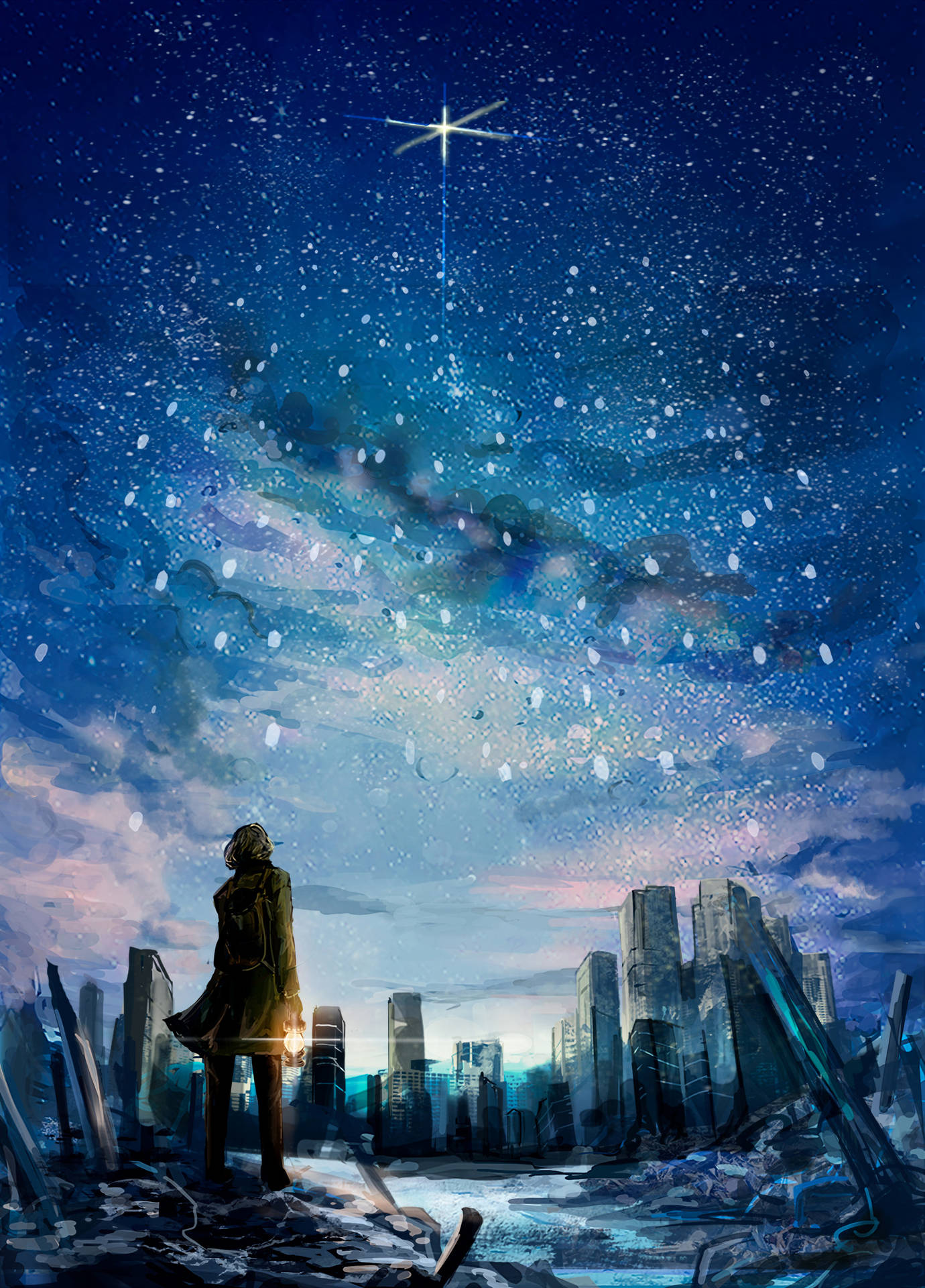 Starry City Art At Night Background
