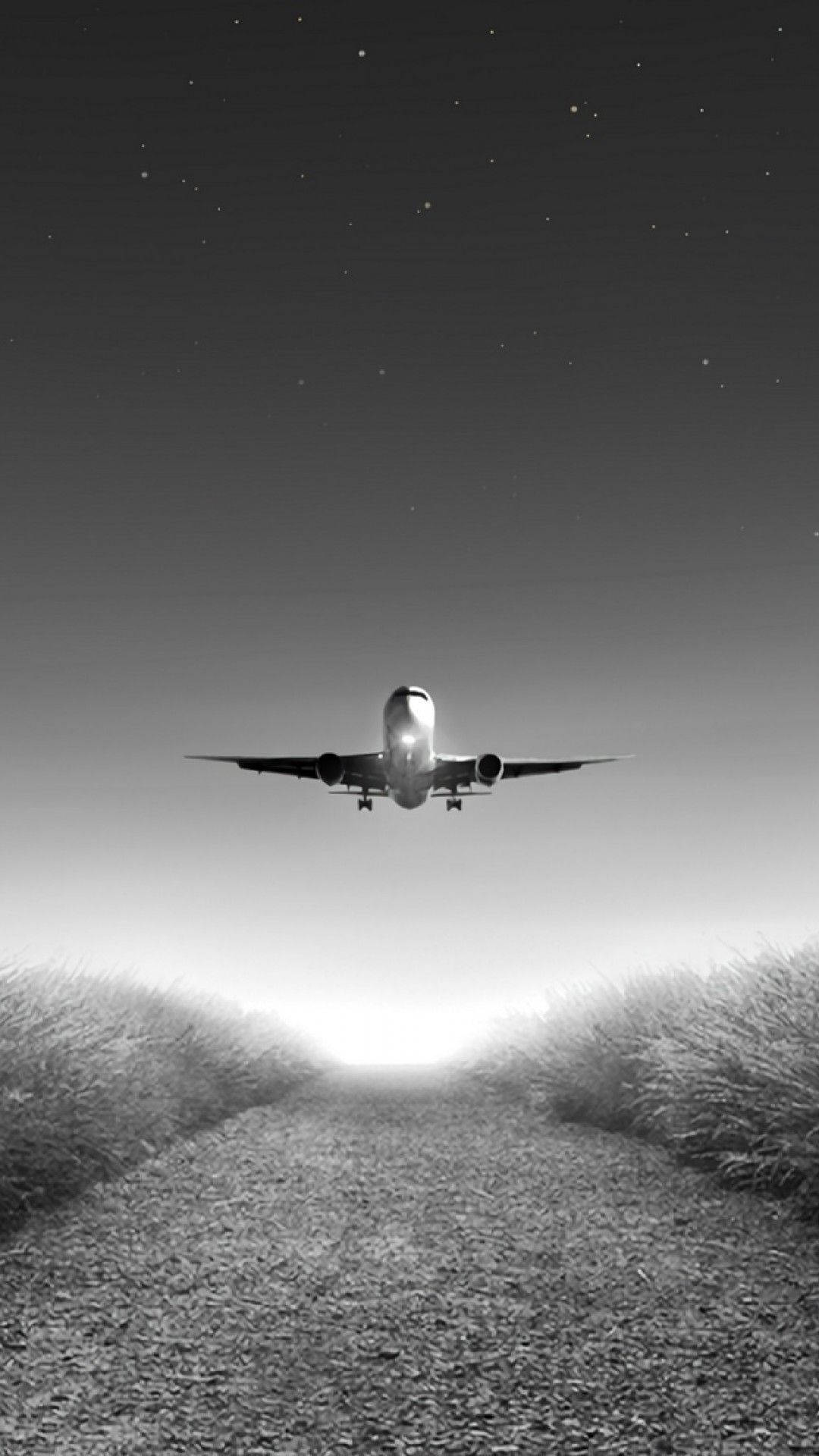 Starry Grayscale Airplane Iphone Background