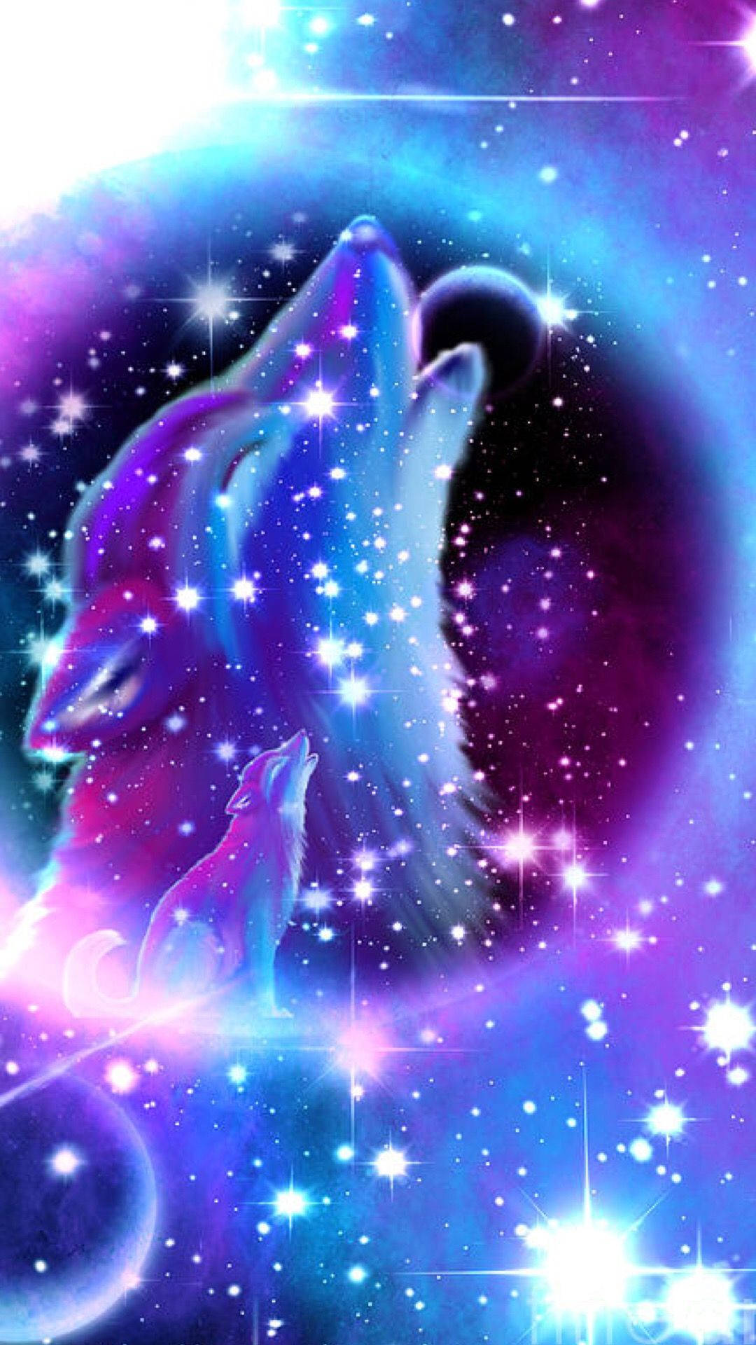 Starry Howling Galaxy Wolf Background