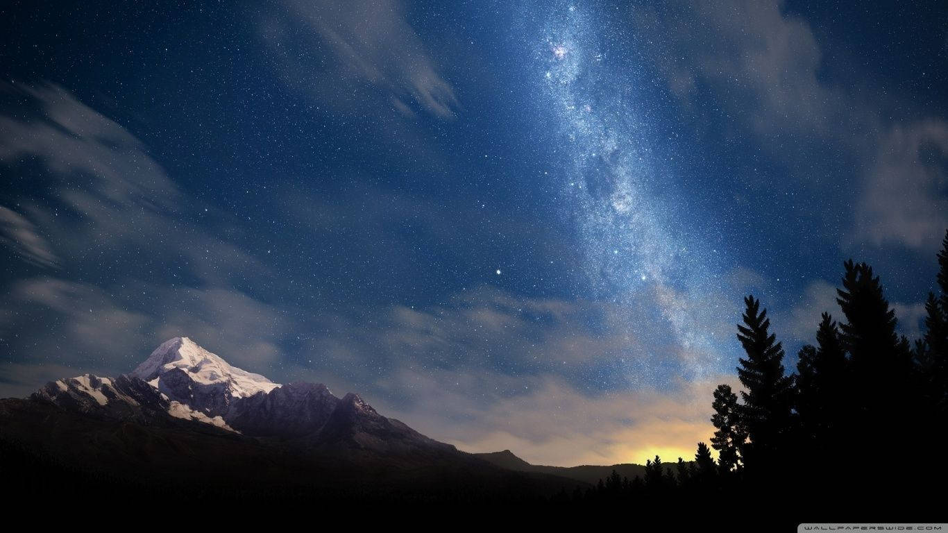 Starry Night Above Nature Landscape Background