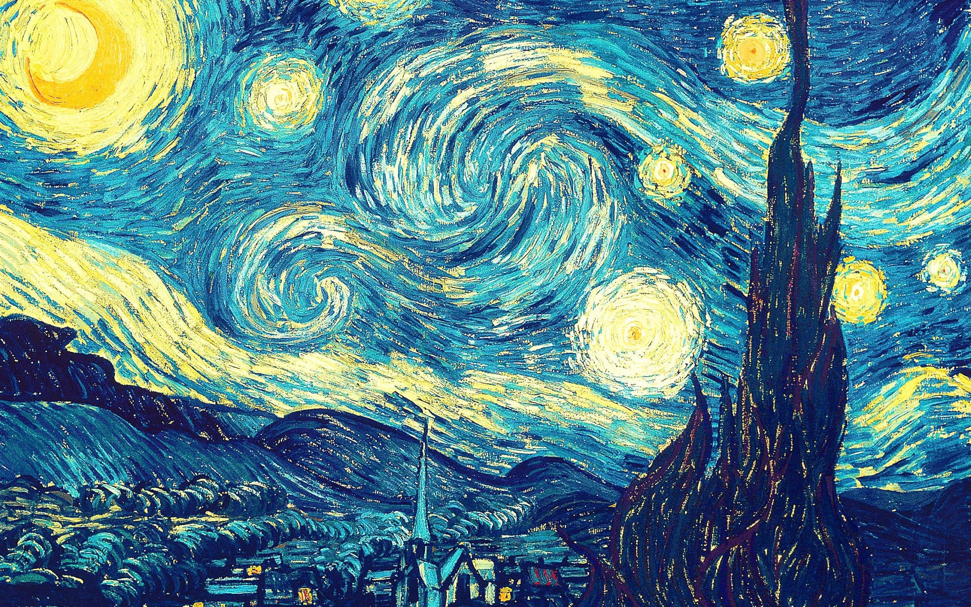 Starry Night Aesthetic Art Desktop Background