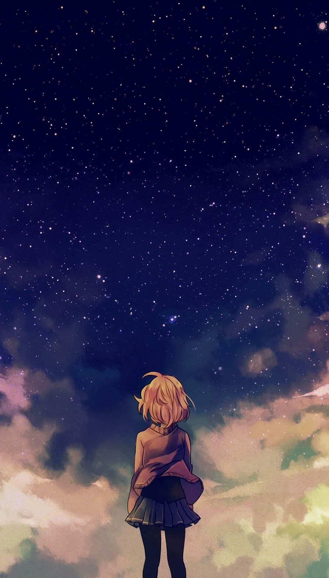 Starry Night Anime Girli Phone Wallpaper