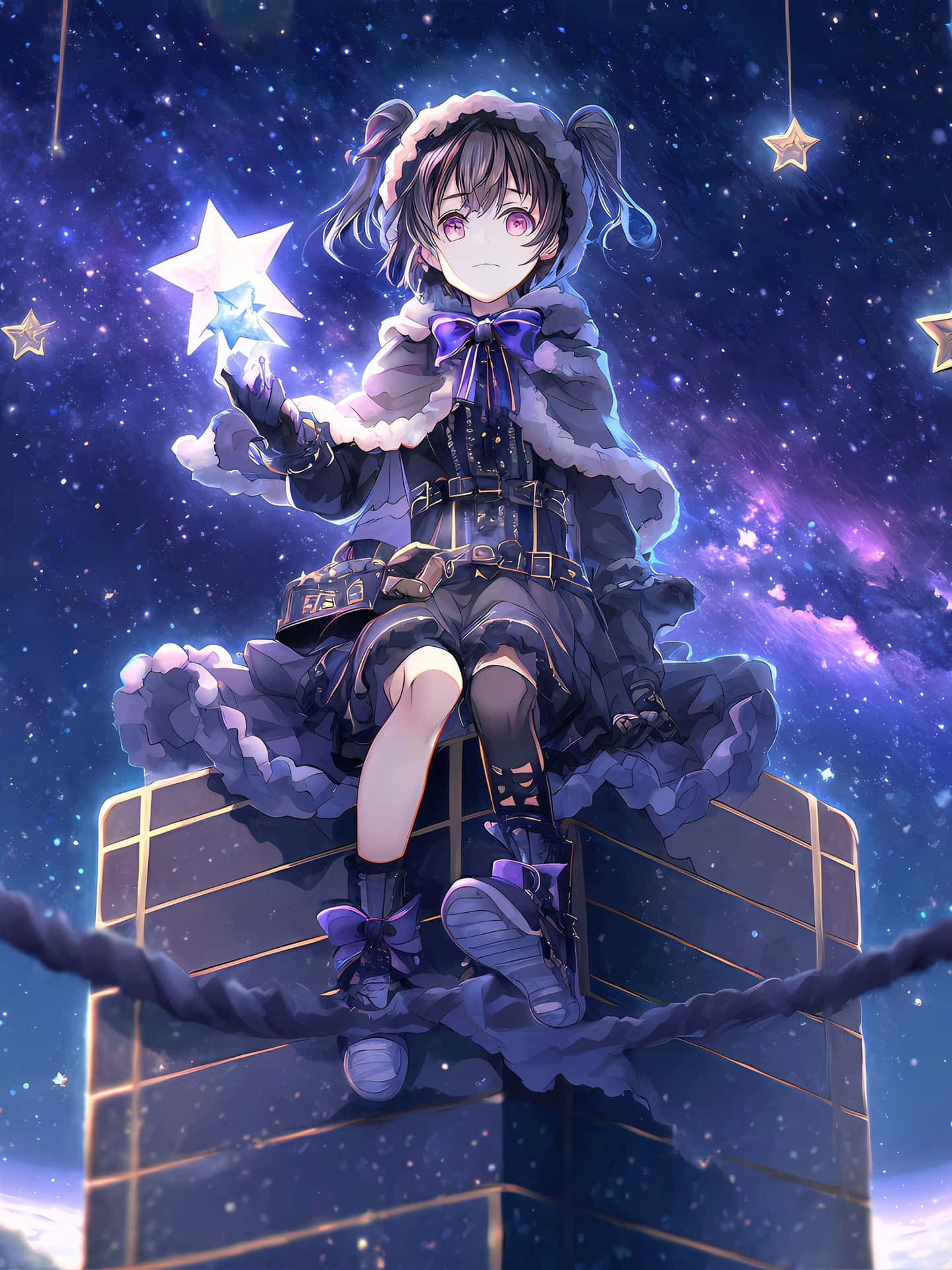 Starry Night Anime Magic Background