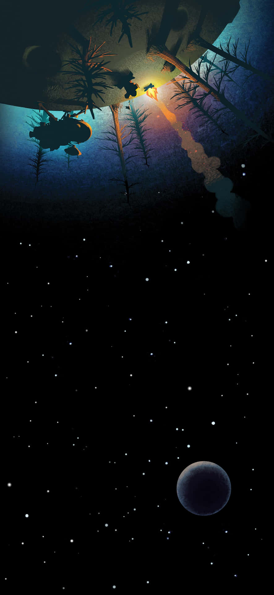 Starry Night Forest Planet View Background