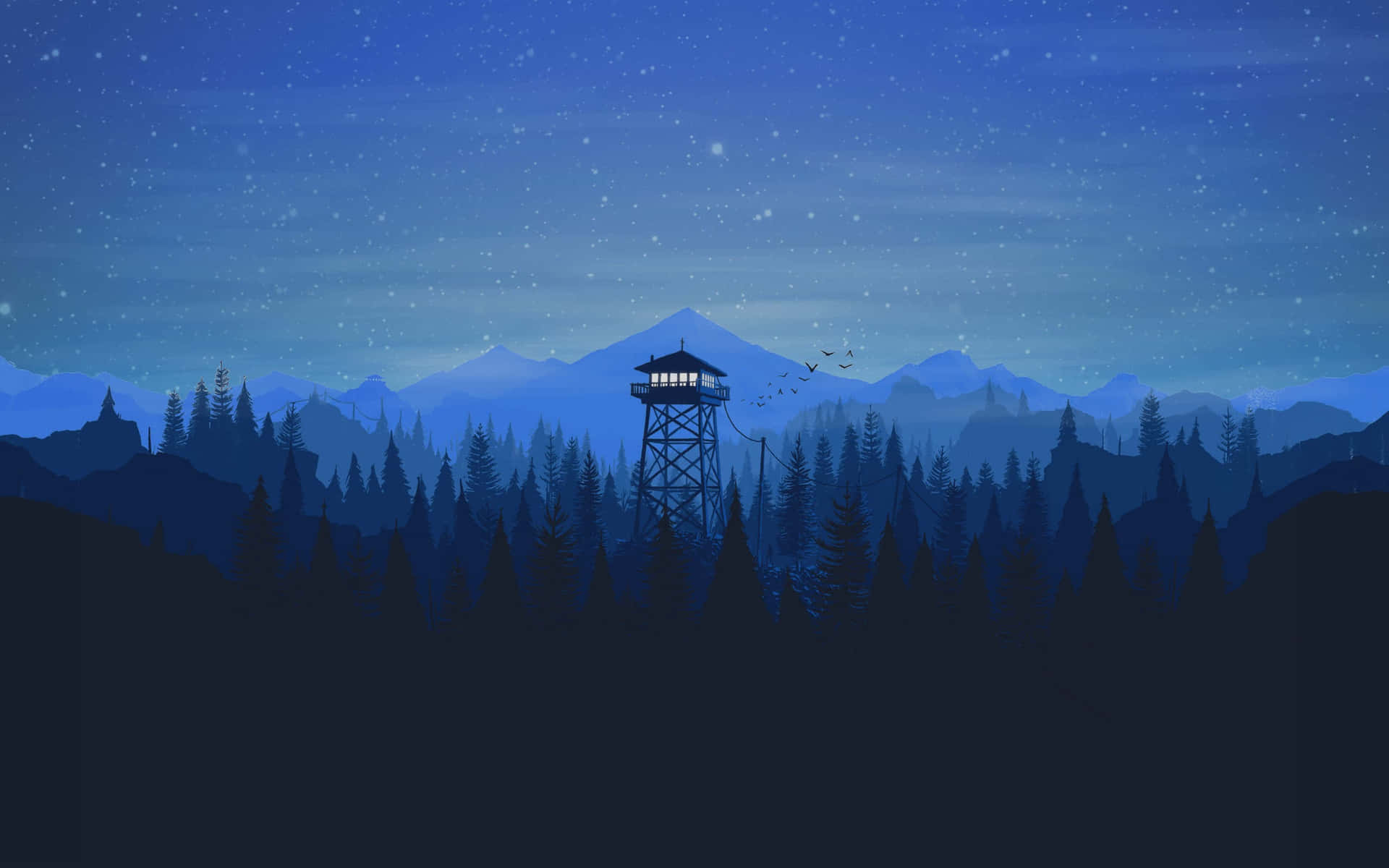 Starry Night Forest Watchtower Background