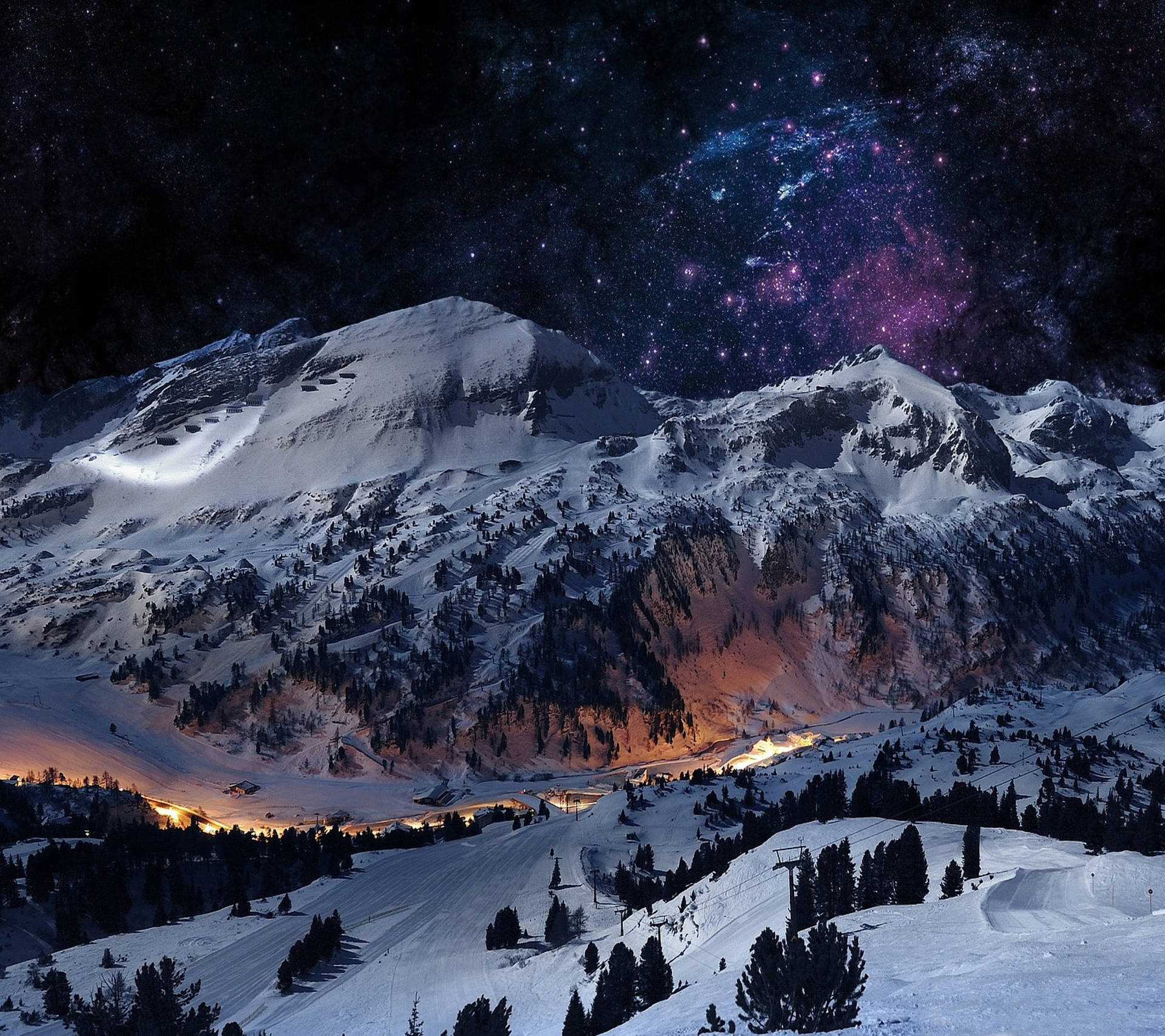 Starry Night On Cozy Winter Background