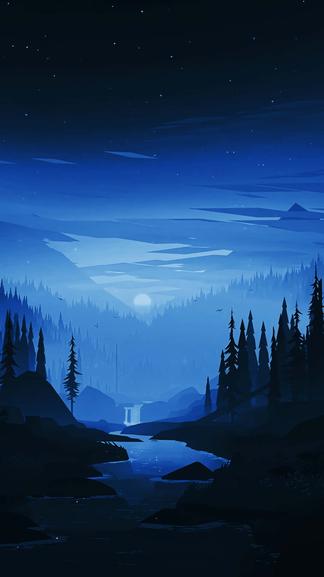Starry Night Over Blue Mountain Landscape Background