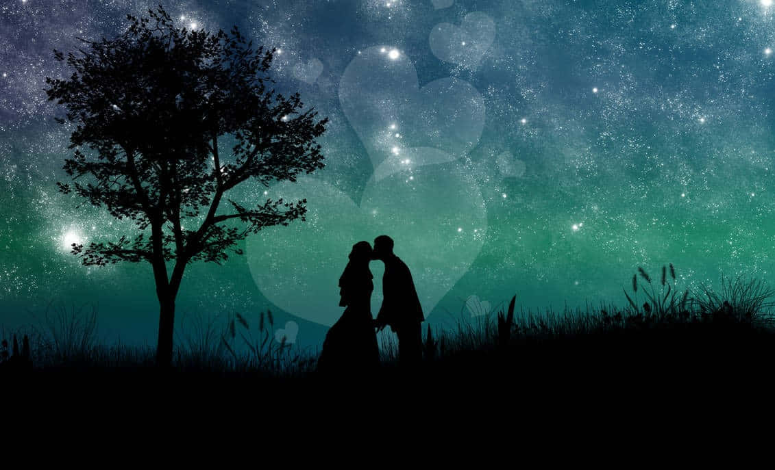 Starry Night Romance Silhouette Background