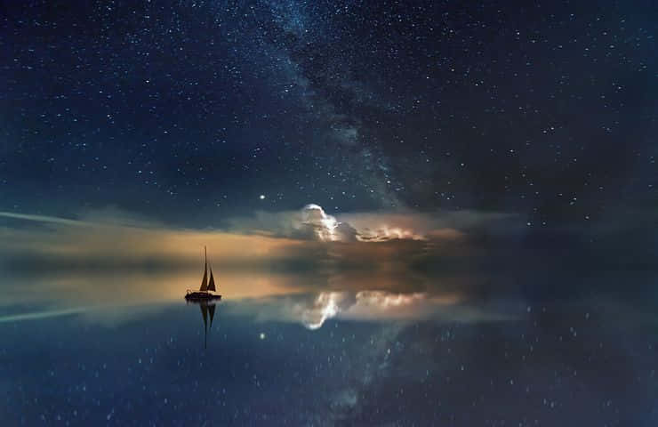 Starry Night Sailboat Reflection Background