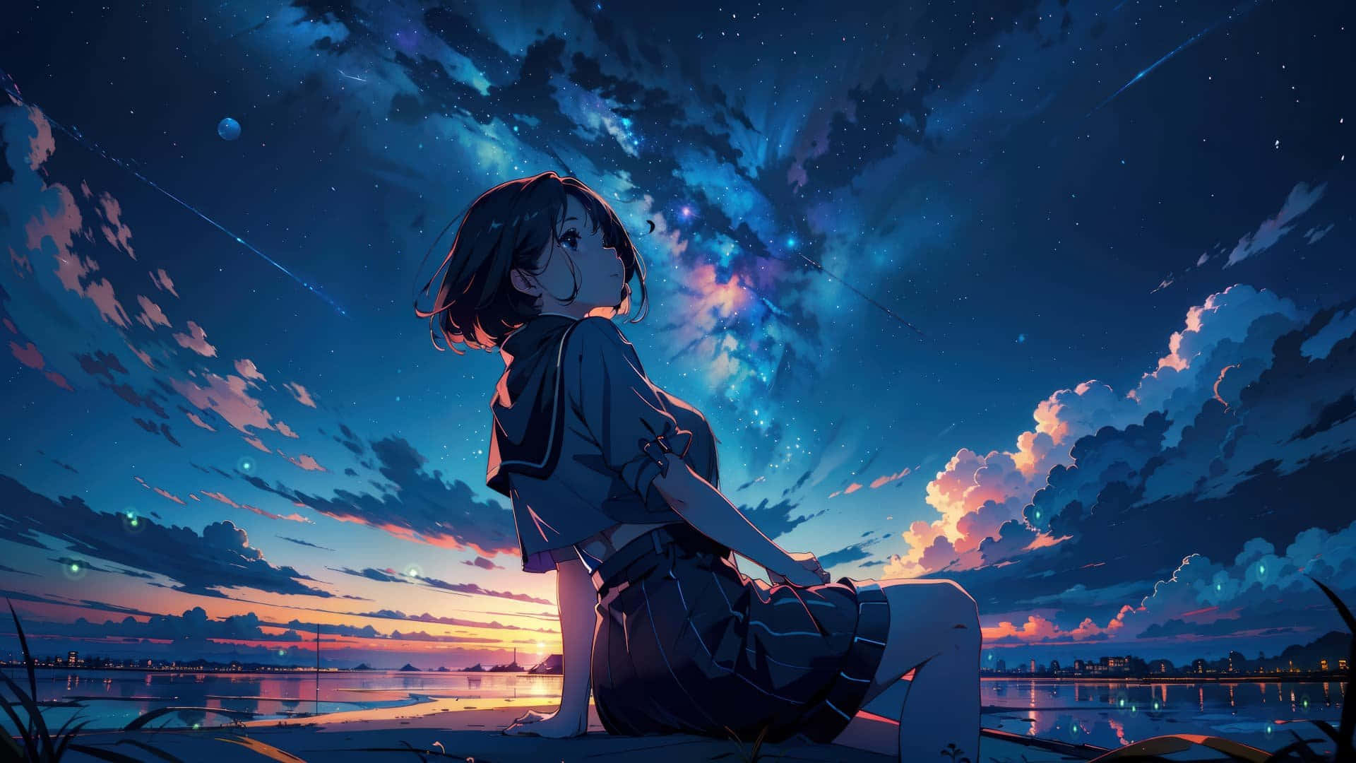 Starry Night Schoolgirl Relaxation Background