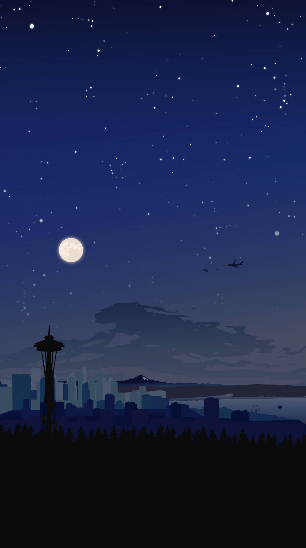 Starry Night Seattle Skyline Background