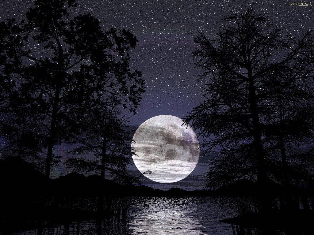 Starry Night Sky And Beautiful Moon Background