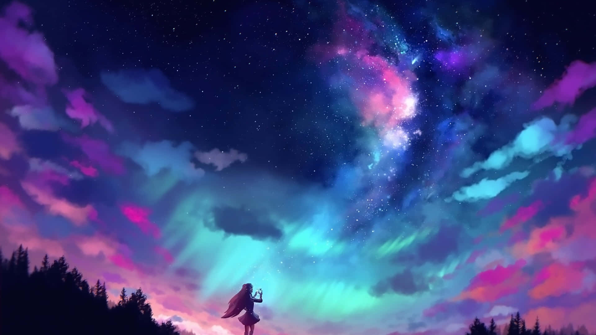 Starry Night Sky Anime Scenery2560x1440 Background