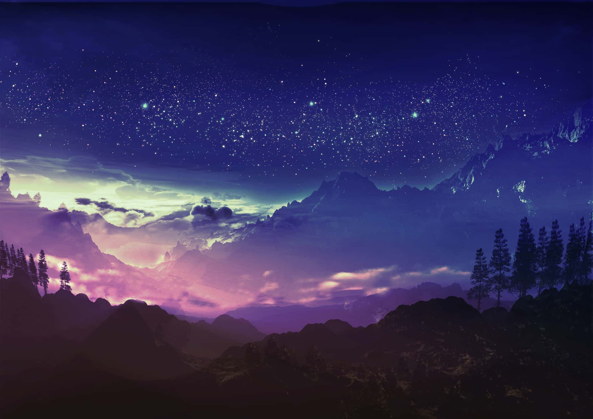 Starry Night Sky Beautiful Anime Scenery Background