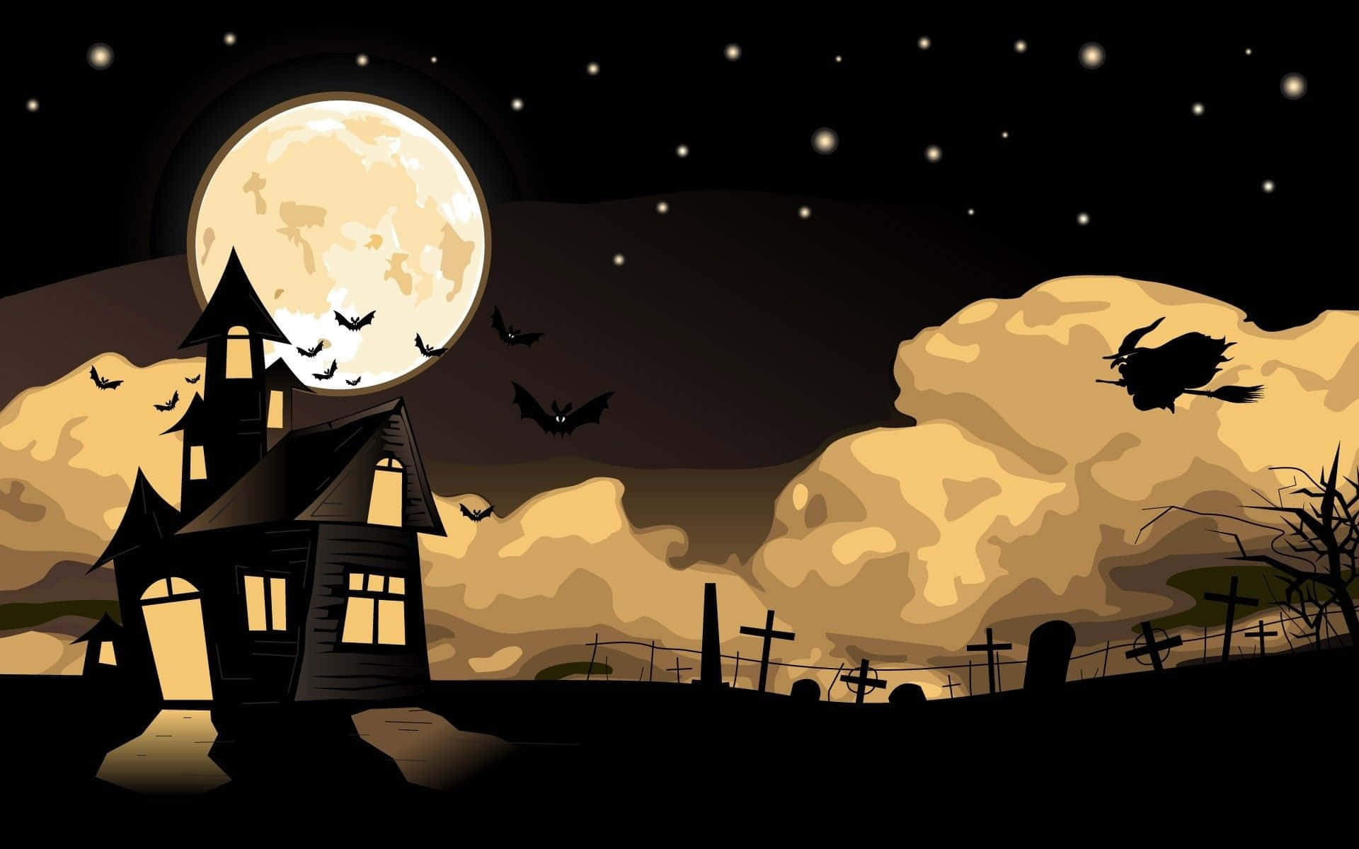 Starry Night Sky Halloween Witch Background