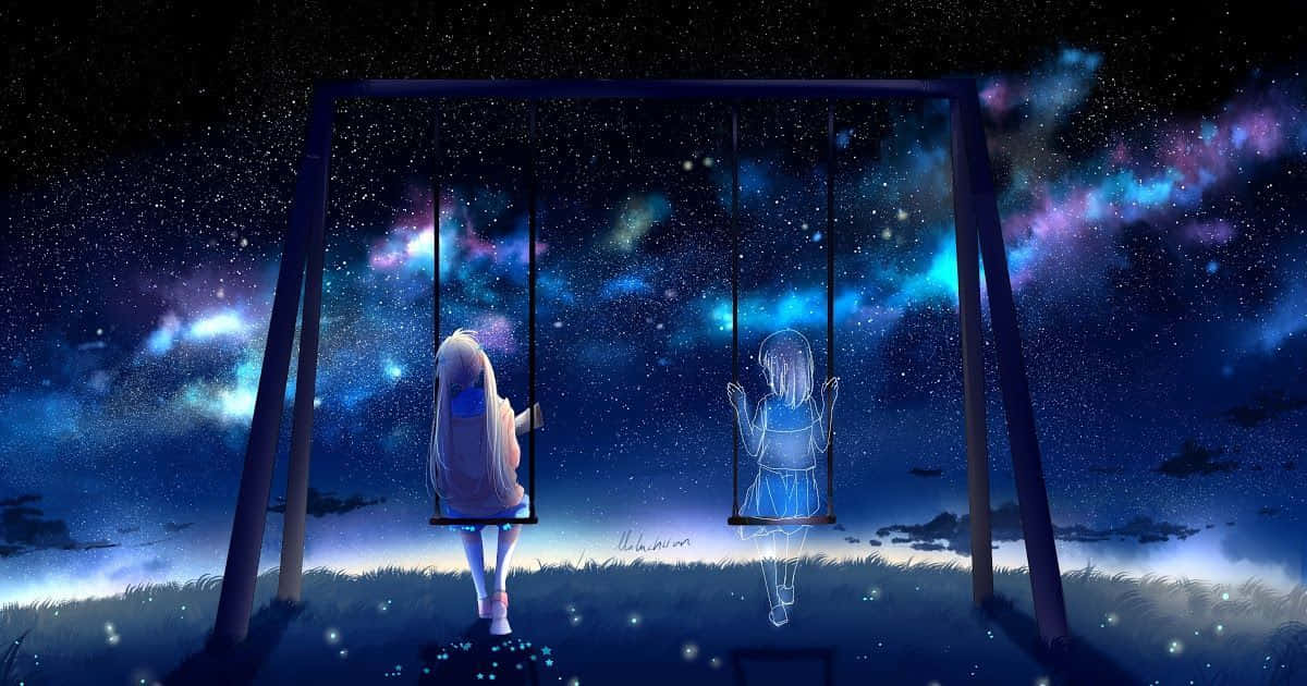 Starry Night Swing Solitude Anime Art Background