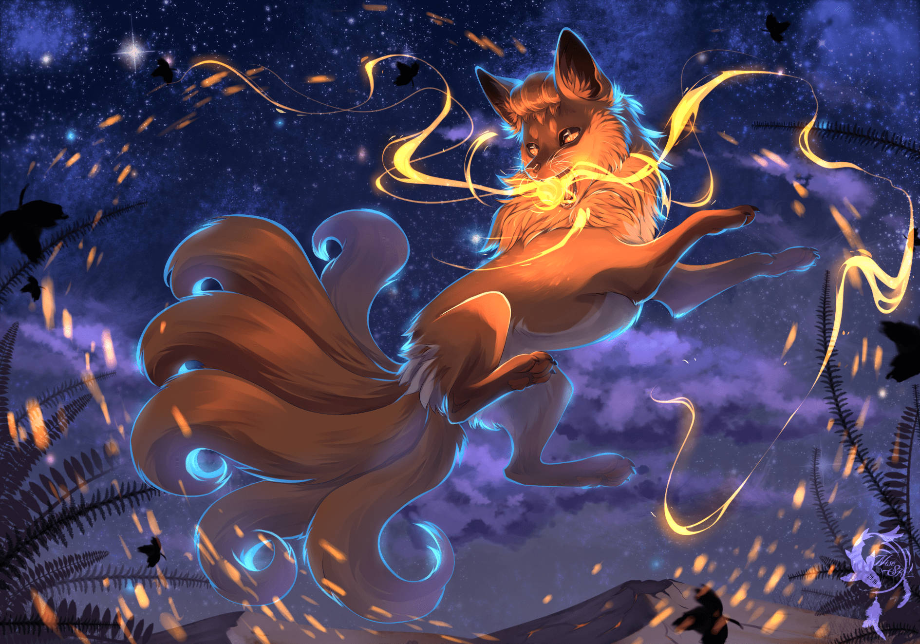 Starry Nine Tailed Fox Background