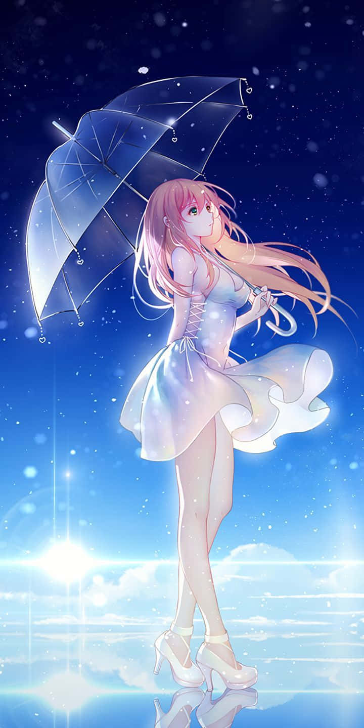 Starry Rain Night Anime Girl Background