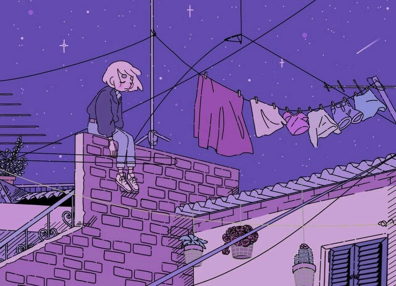 Starry Sky 90s Anime Aesthetic Desktop Background