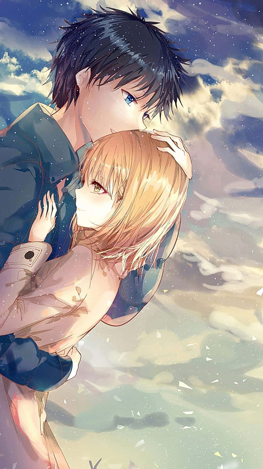 Starry Sky Embrace Anime Art Background