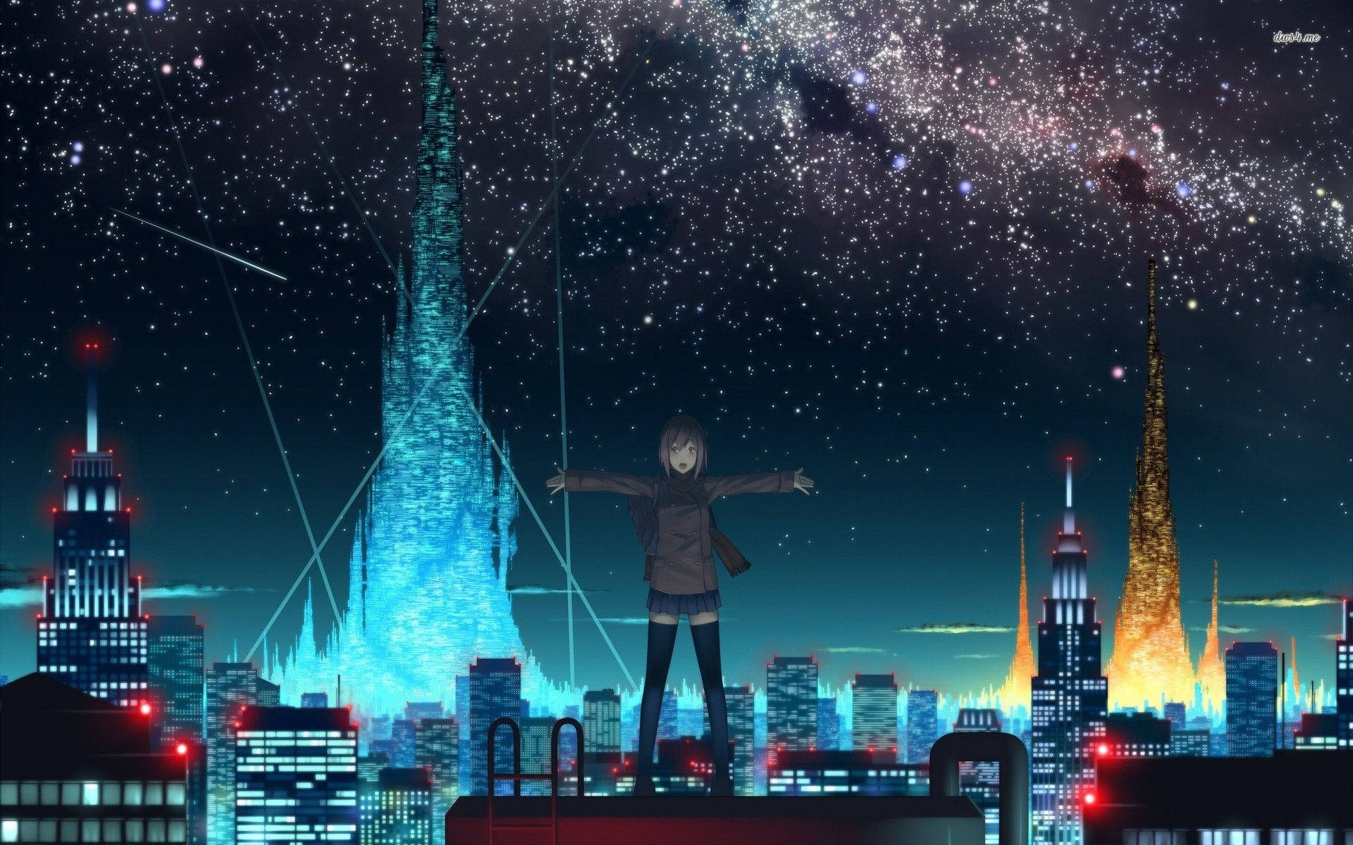 Starry Sky Over Anime City Background