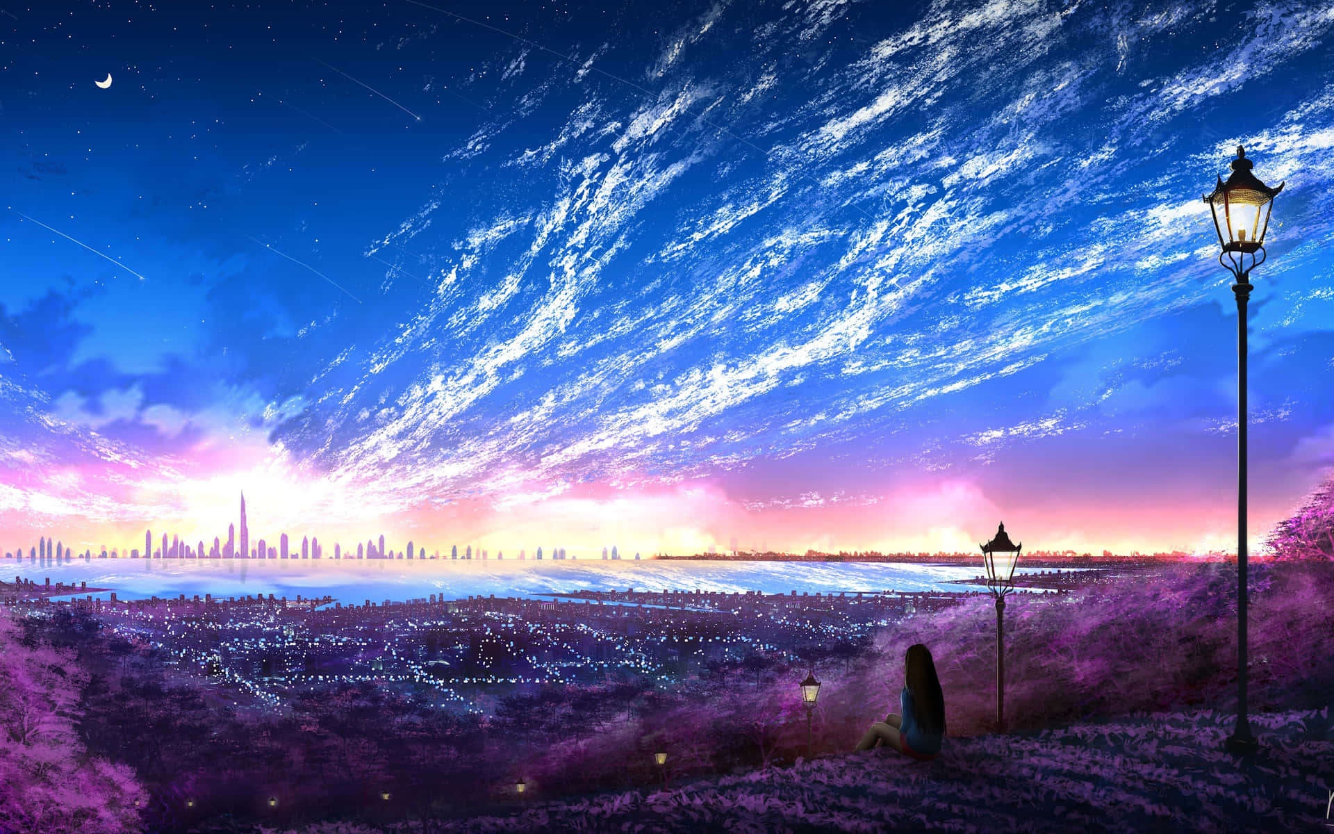 Starry Skyline Fantasy Artwork Background
