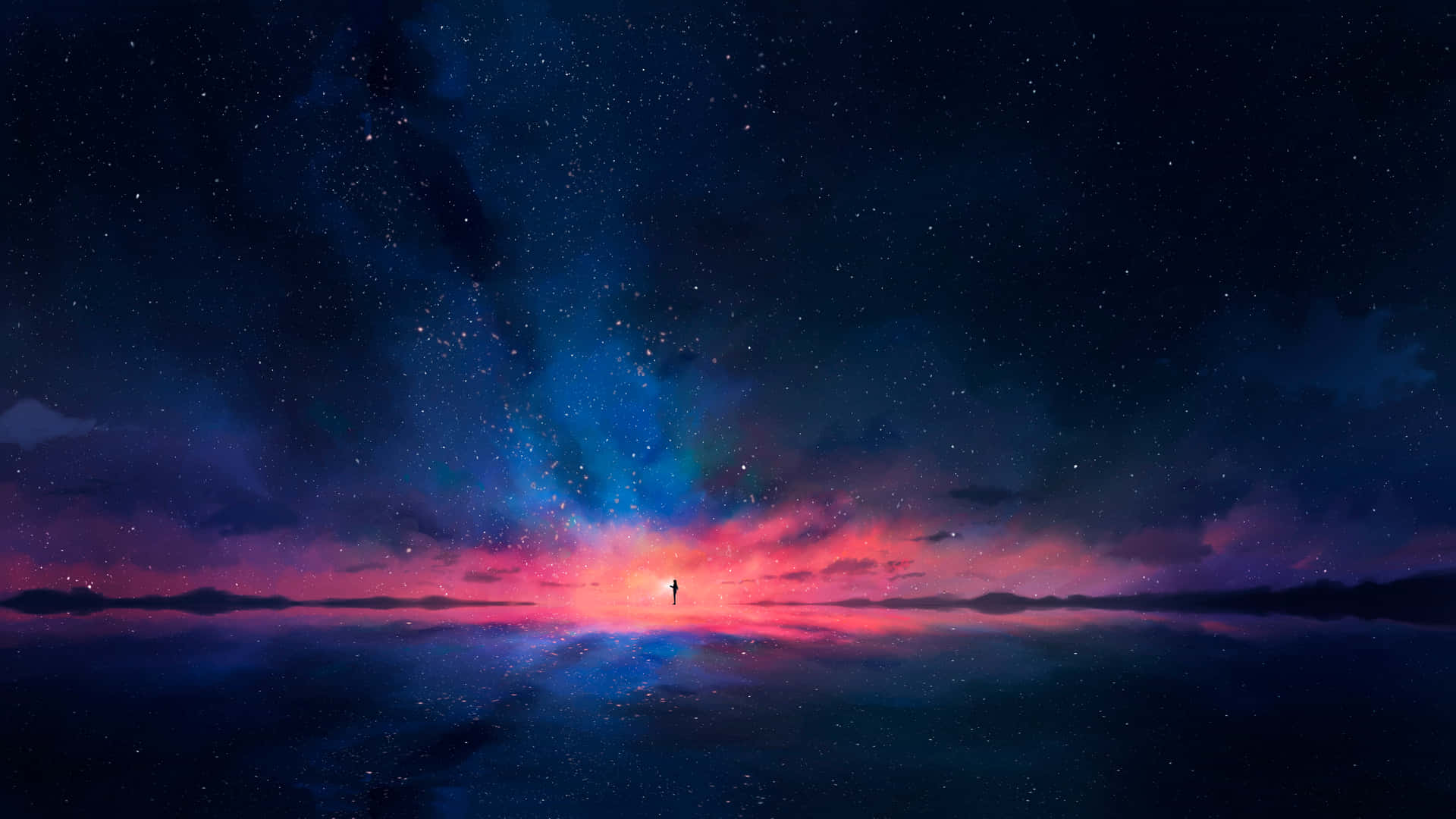 Starry_ Sunset_ Silhouette_4 K_ Art Background