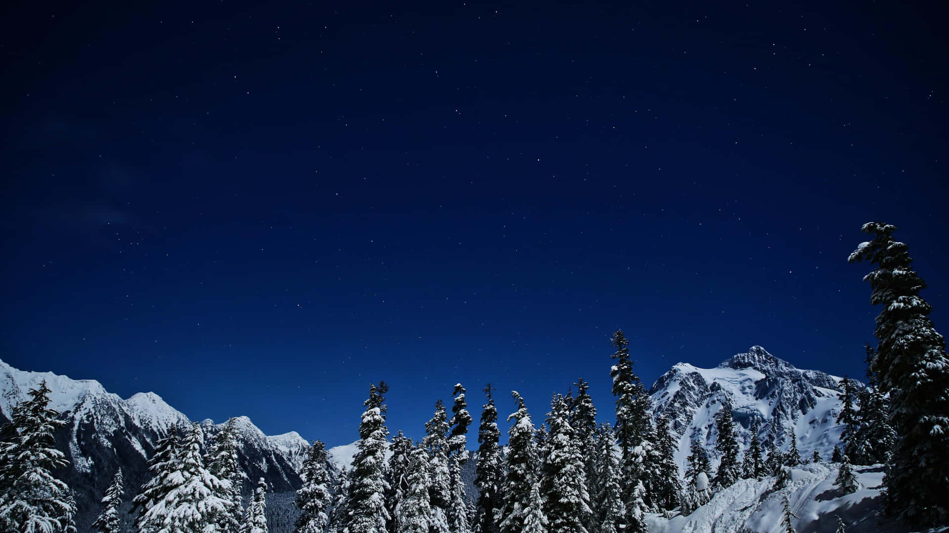 Starry Winter Night Mountain Scape Background