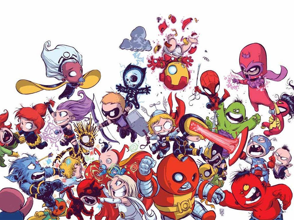 Start The Day Off With A Team Of Cute Marvel Characters Background