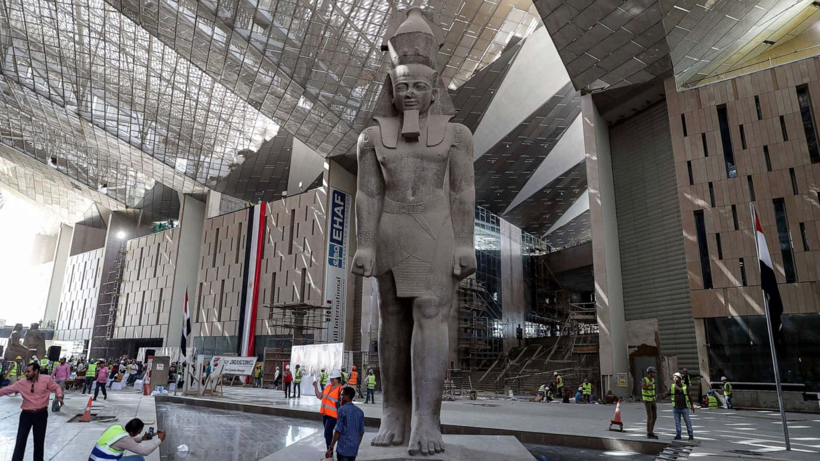 Statue Inside The Historical Grand Egyptian Museum Background