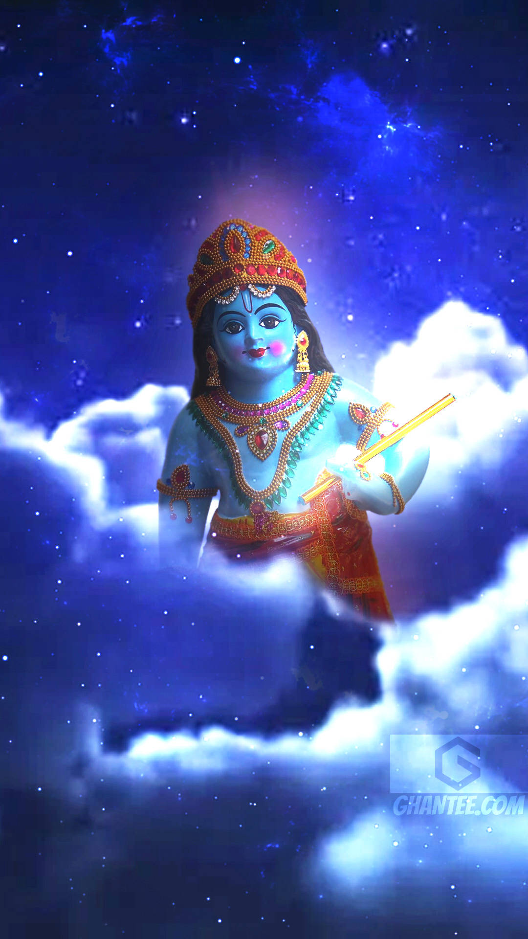 Statue Of Bal Krishna Over The Night Sky