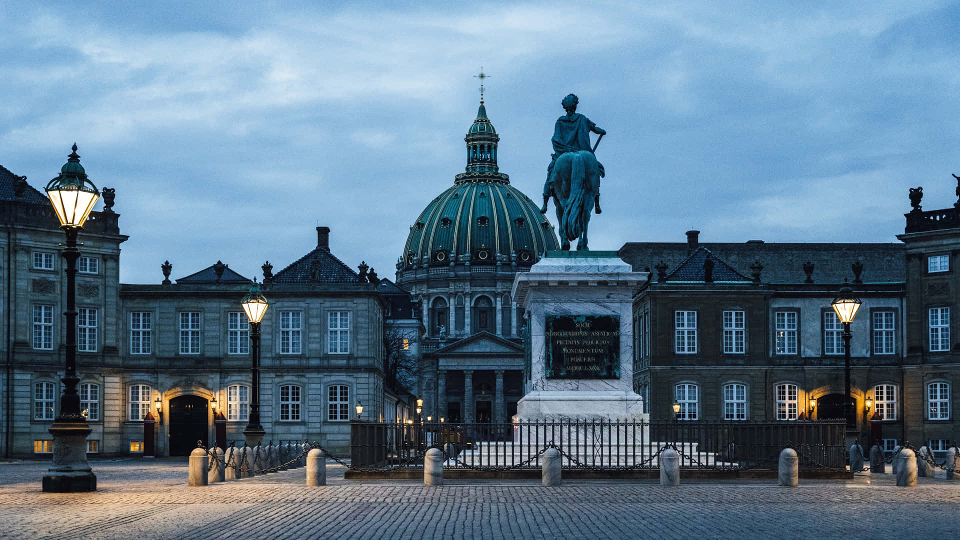 Statue Of King Frederick V In Amalienborg Palace Background