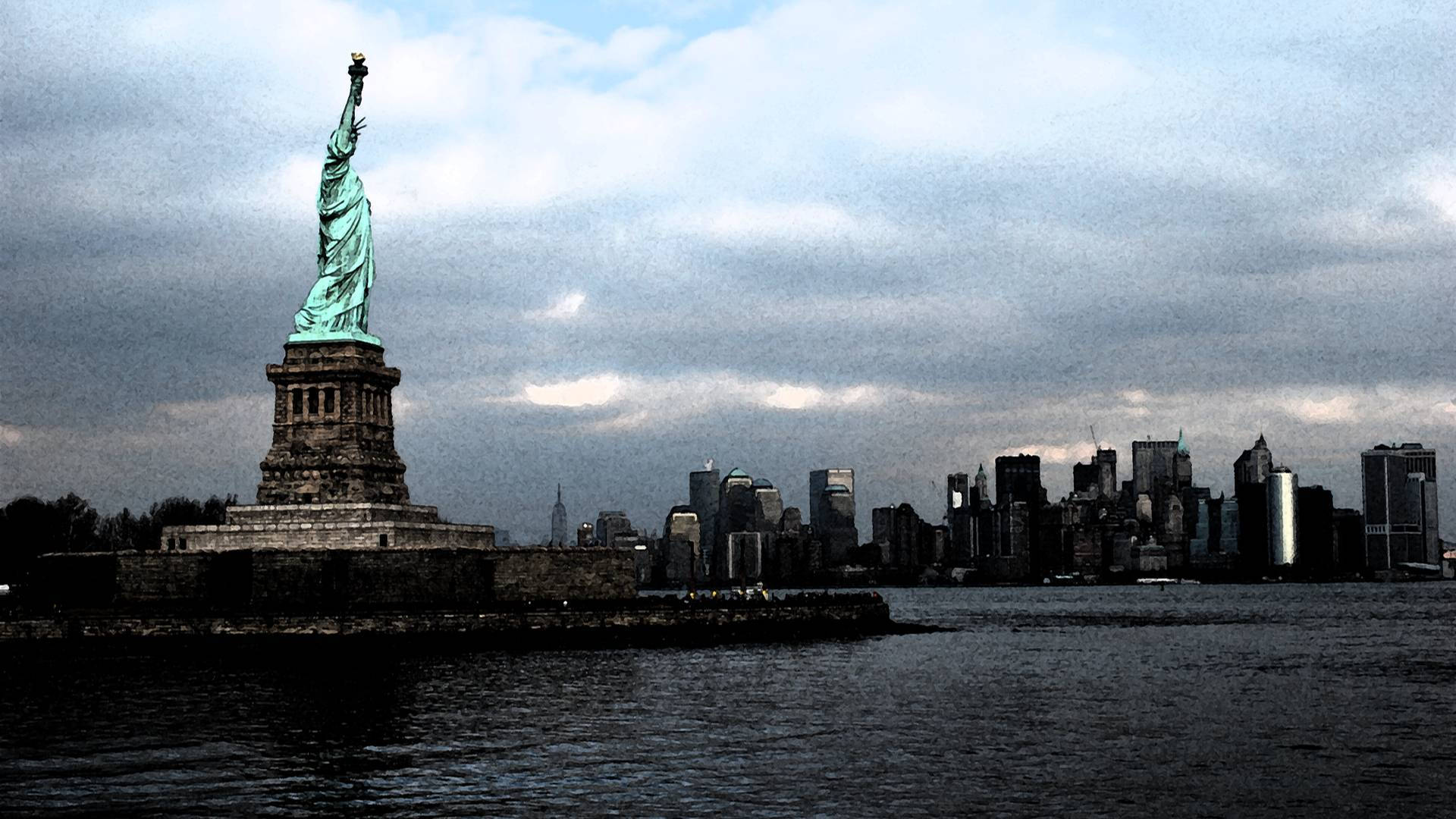 Statue Of Liberty Dark Cloudy Sky