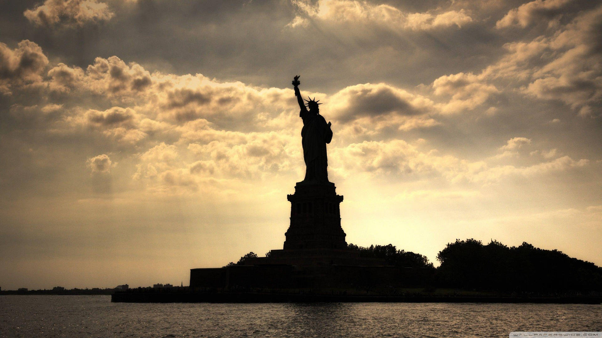 Statue Of Liberty Golden Sky