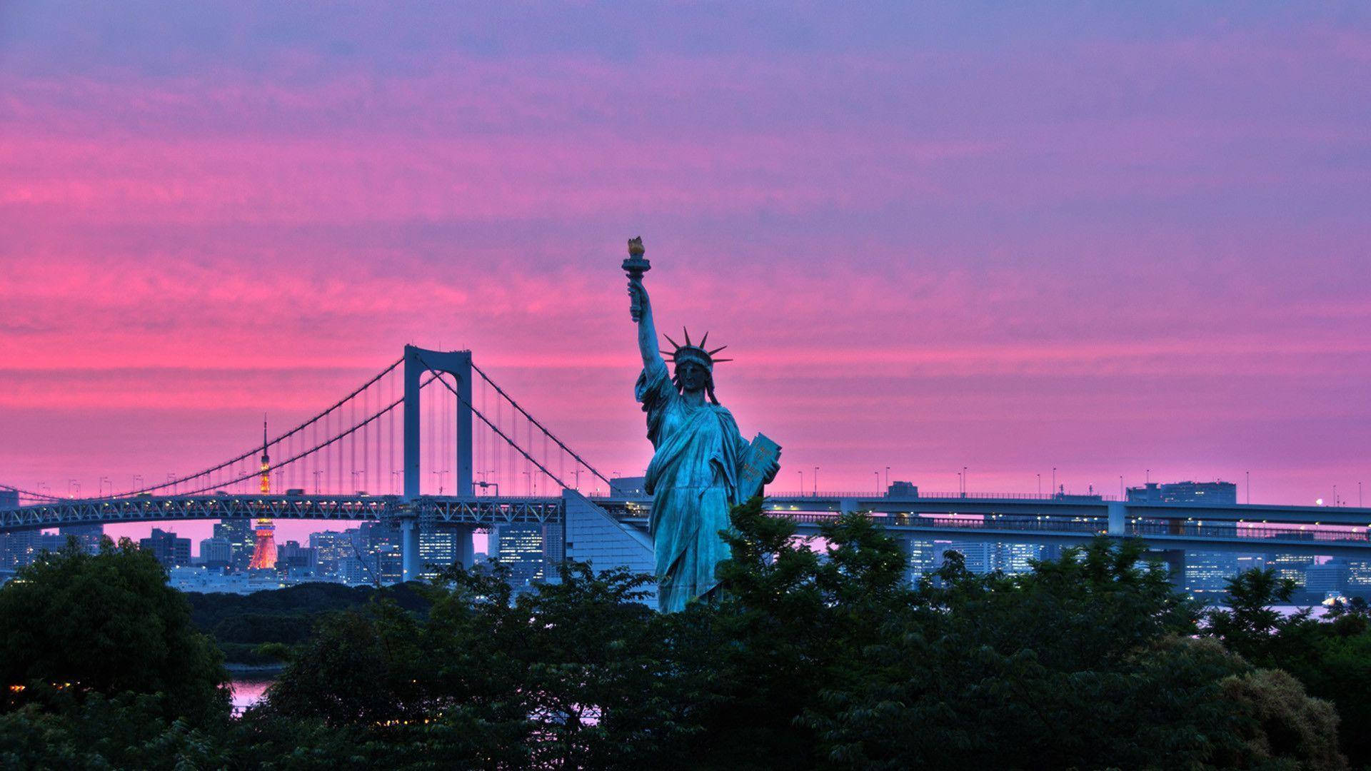 Statue Of Liberty Purple Sky