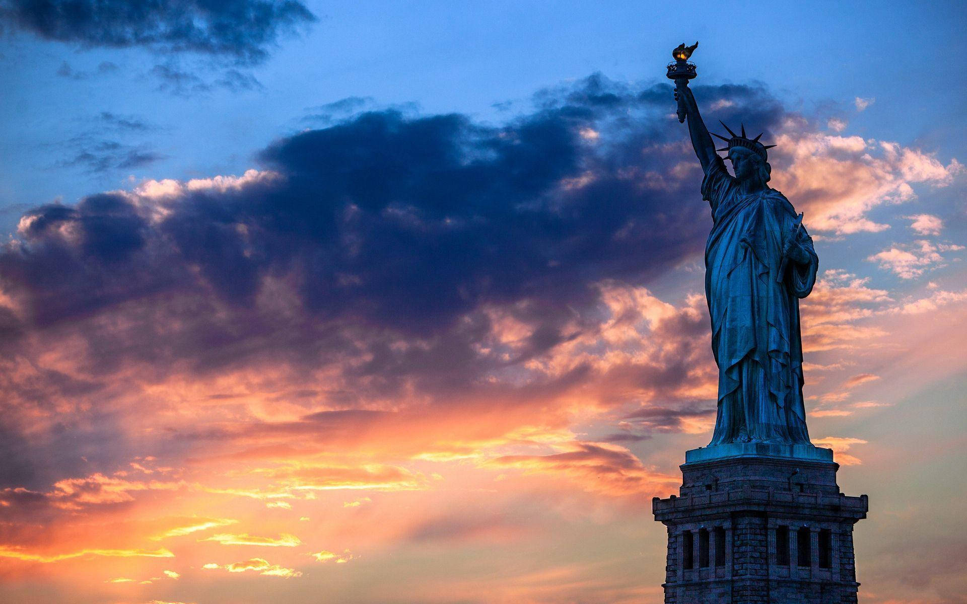 Statue Of Liberty Sunset Clouds