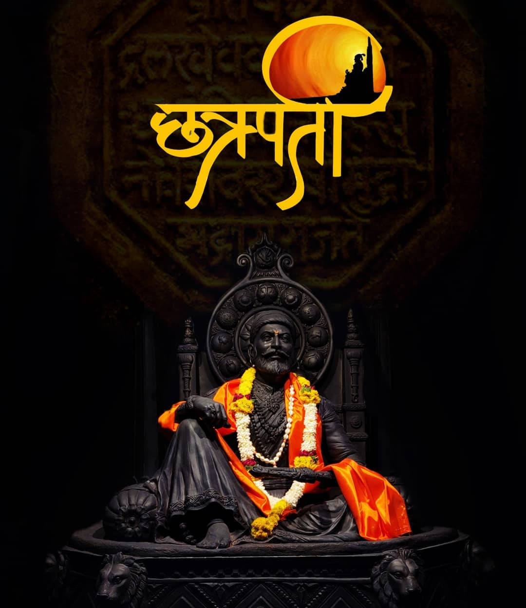Statue Of Shivaji Maharaj With Orange Cloth