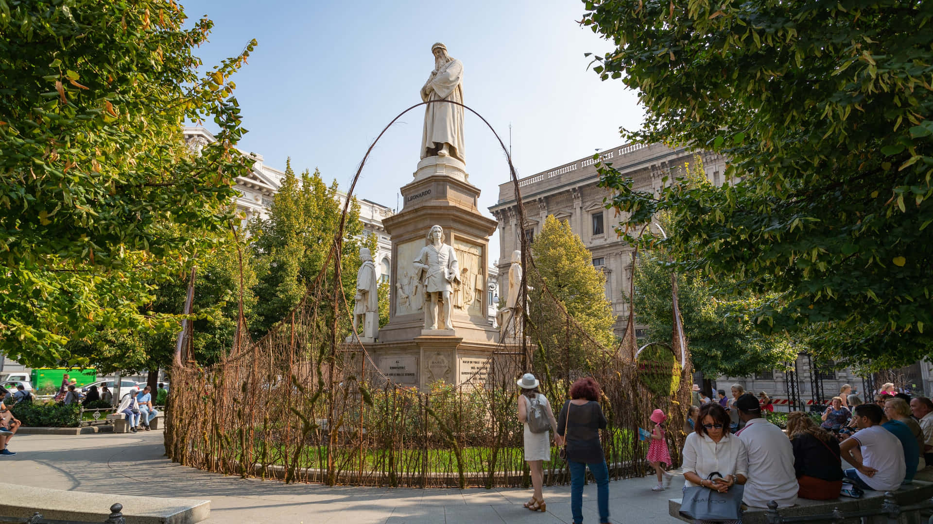 Statue Outside La Scala Opera House Background