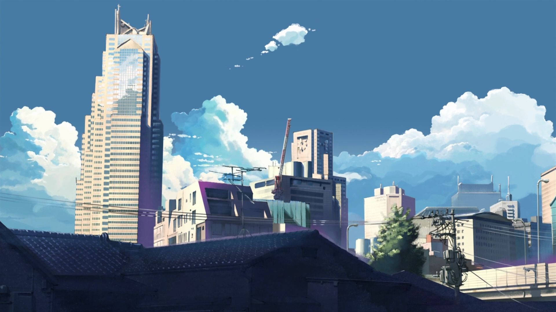 Statuesque Cityscape Anime Aesthetic Background