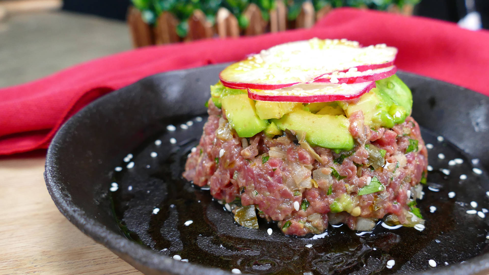 Steak Tartare With Avocado Background