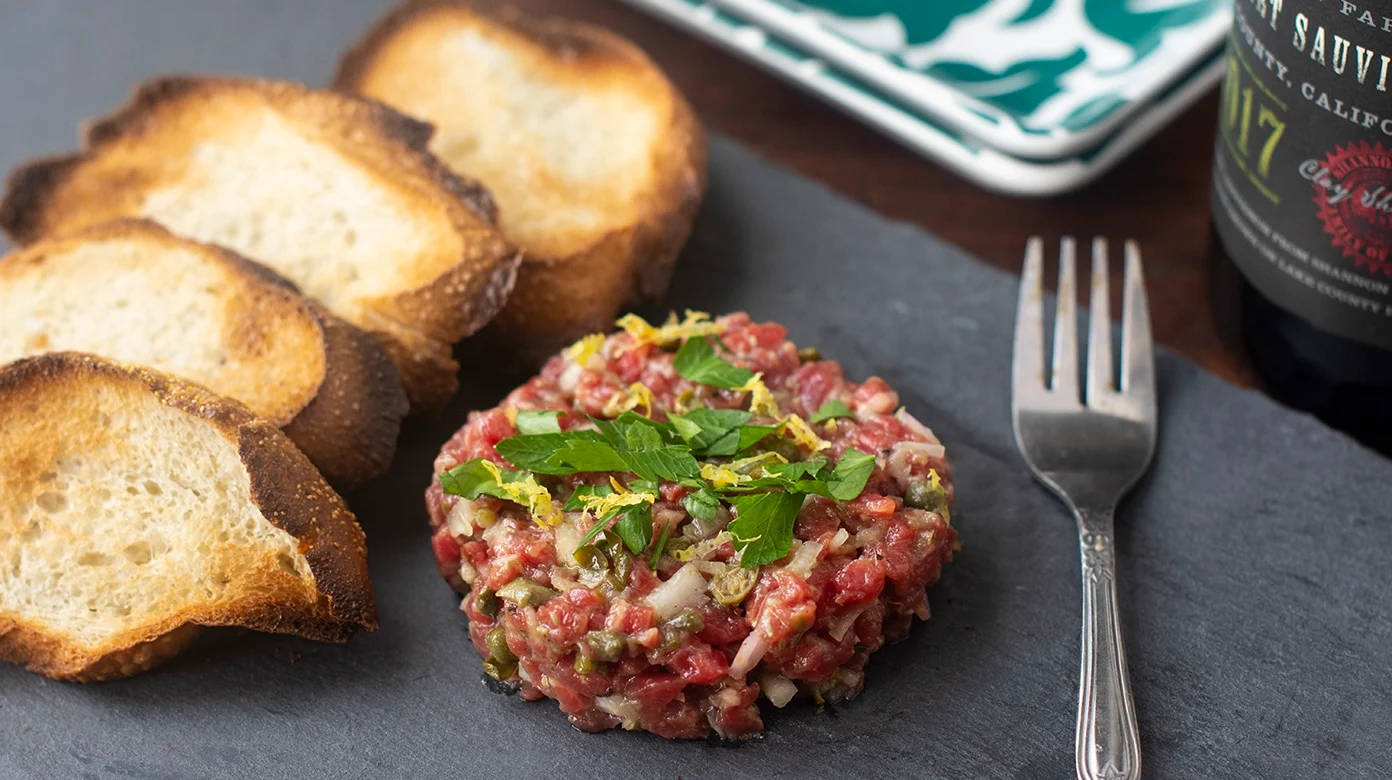 Steak Tartare With Bread Background