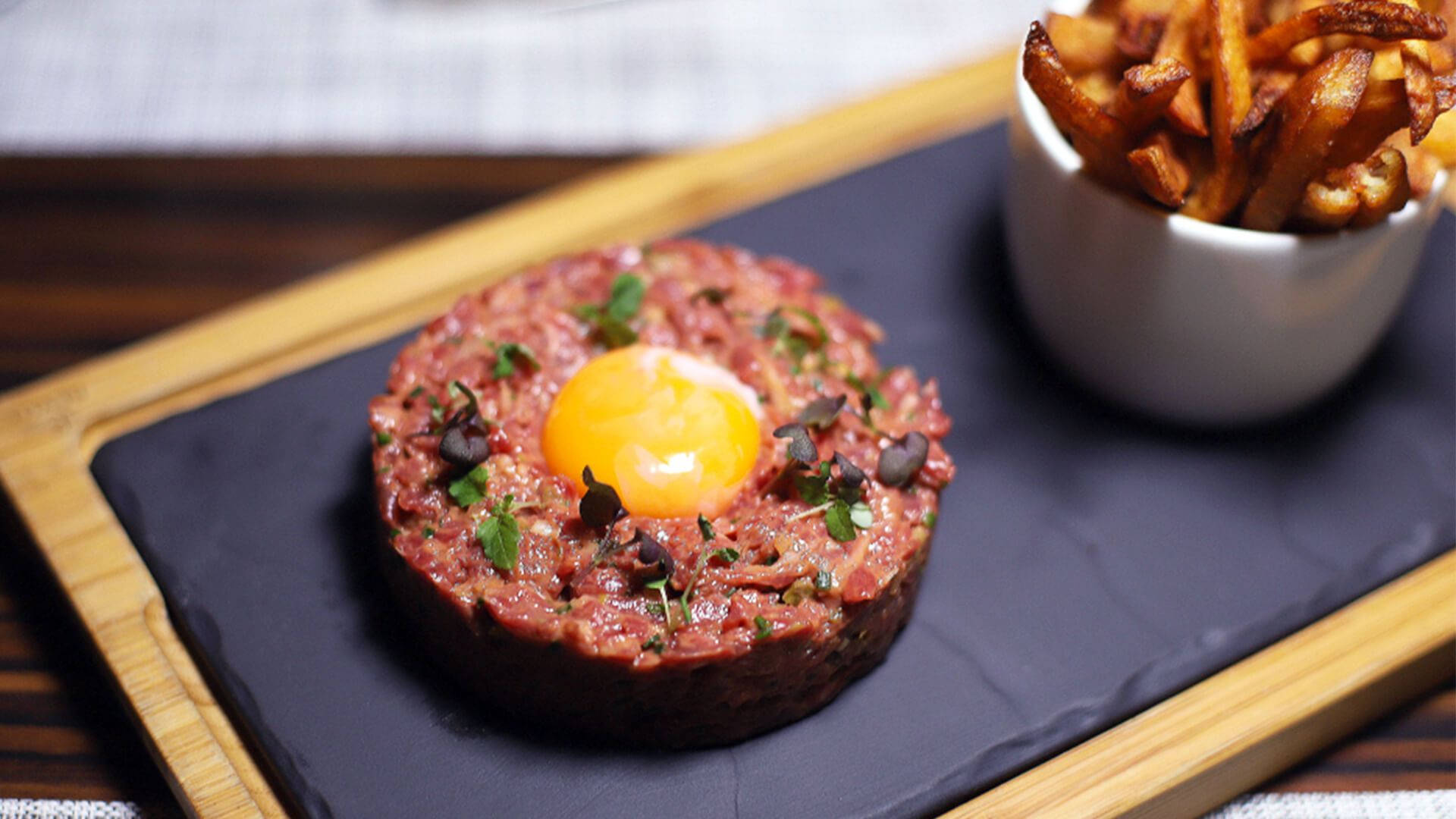 Steak Tartare With French Fries Background