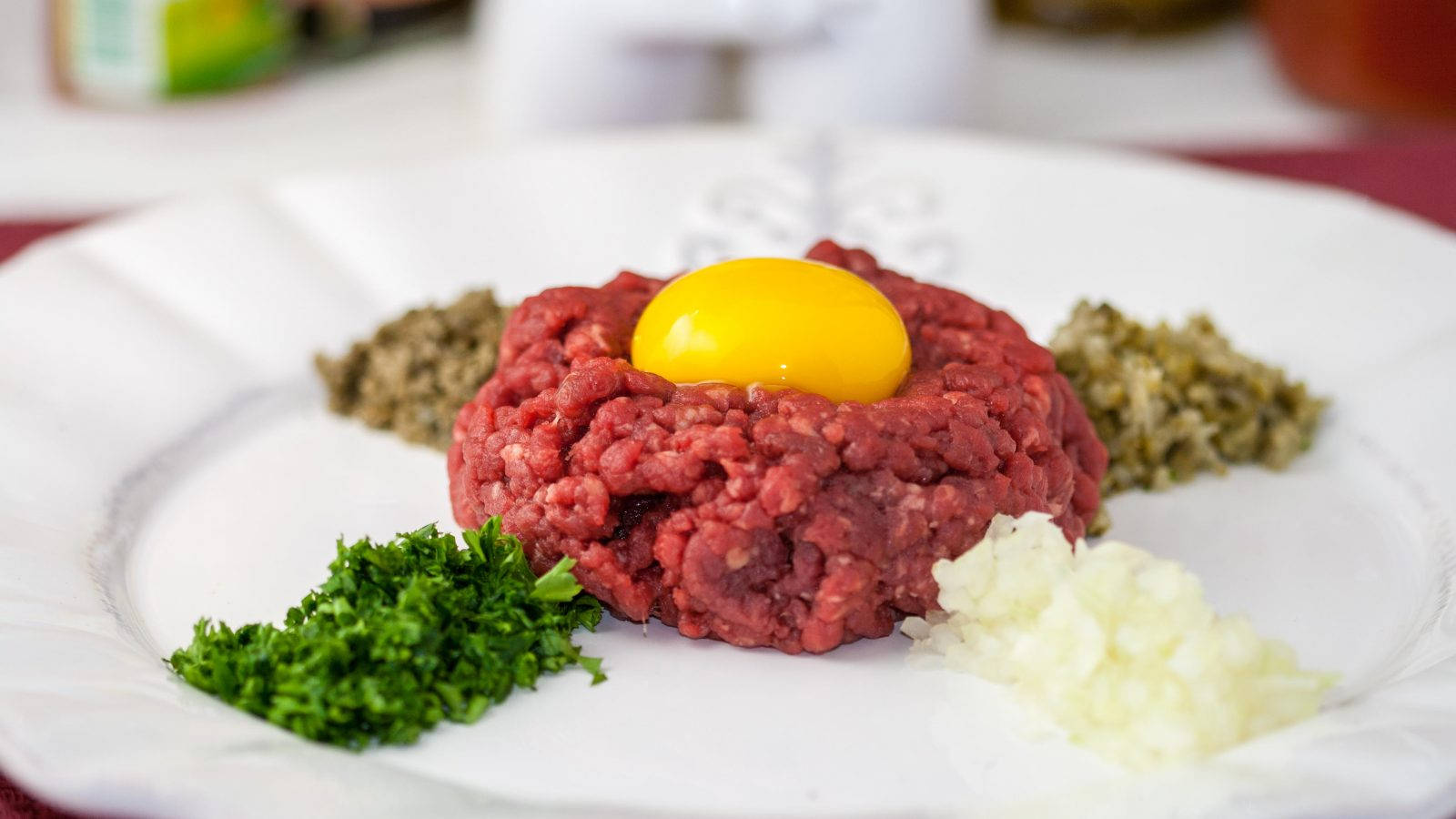 Steak Tartare With Herbs Background