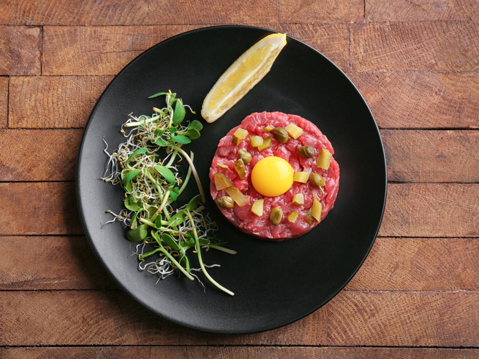 Steak Tartare With Lemon Background