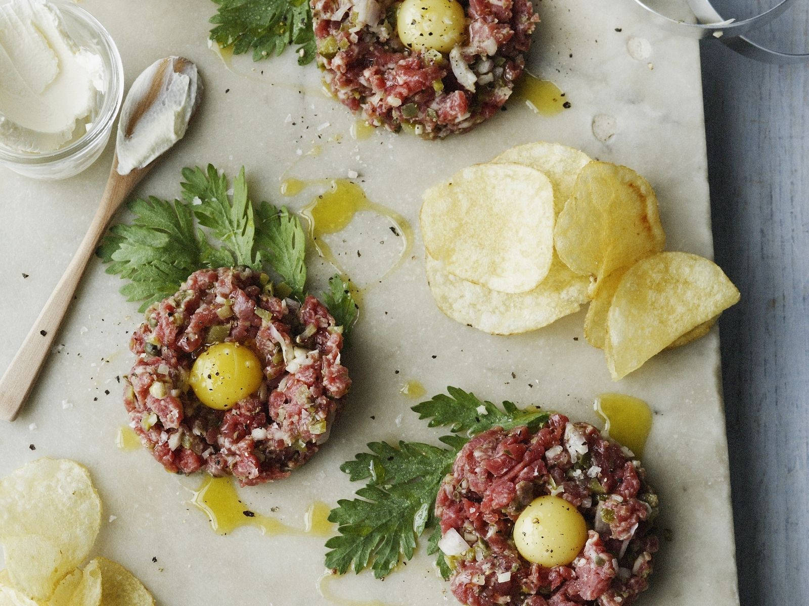 Steak Tartare With Potatoes Background