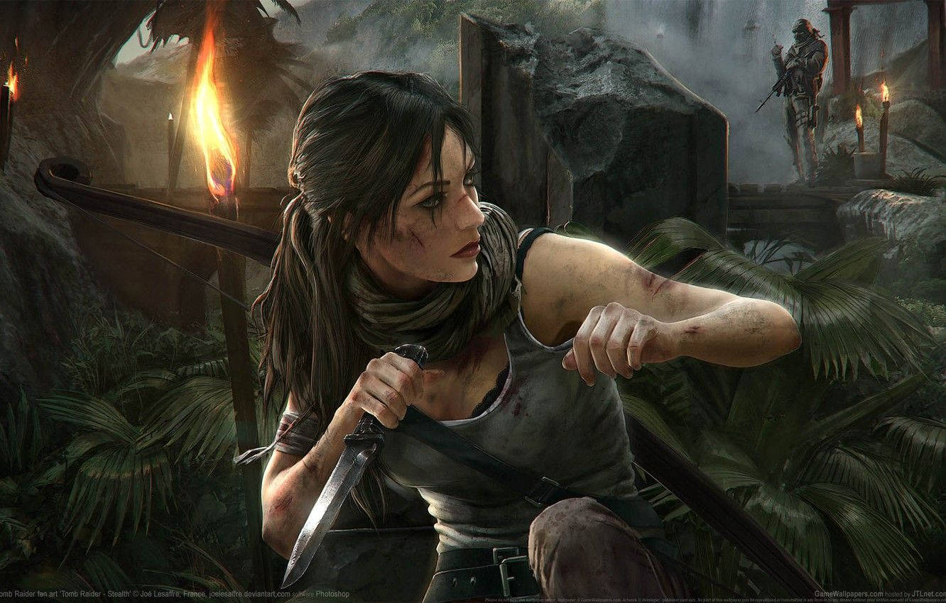 Stealthy Lara From Tomb Raider Game Background