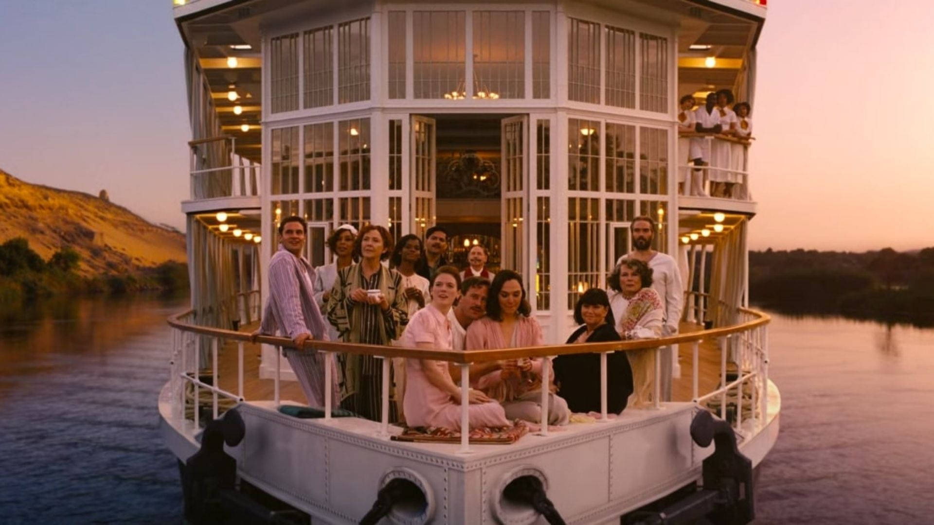Steamboat Cruising On The Nile In 'death On The Nile' Film Background