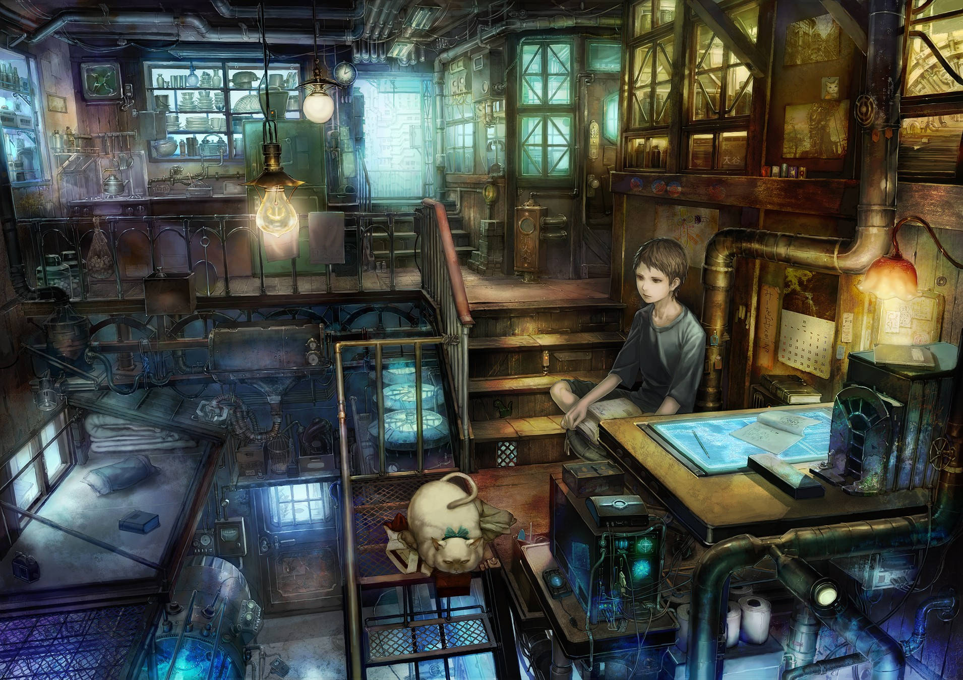 Steampunk Anime Bedroom Background