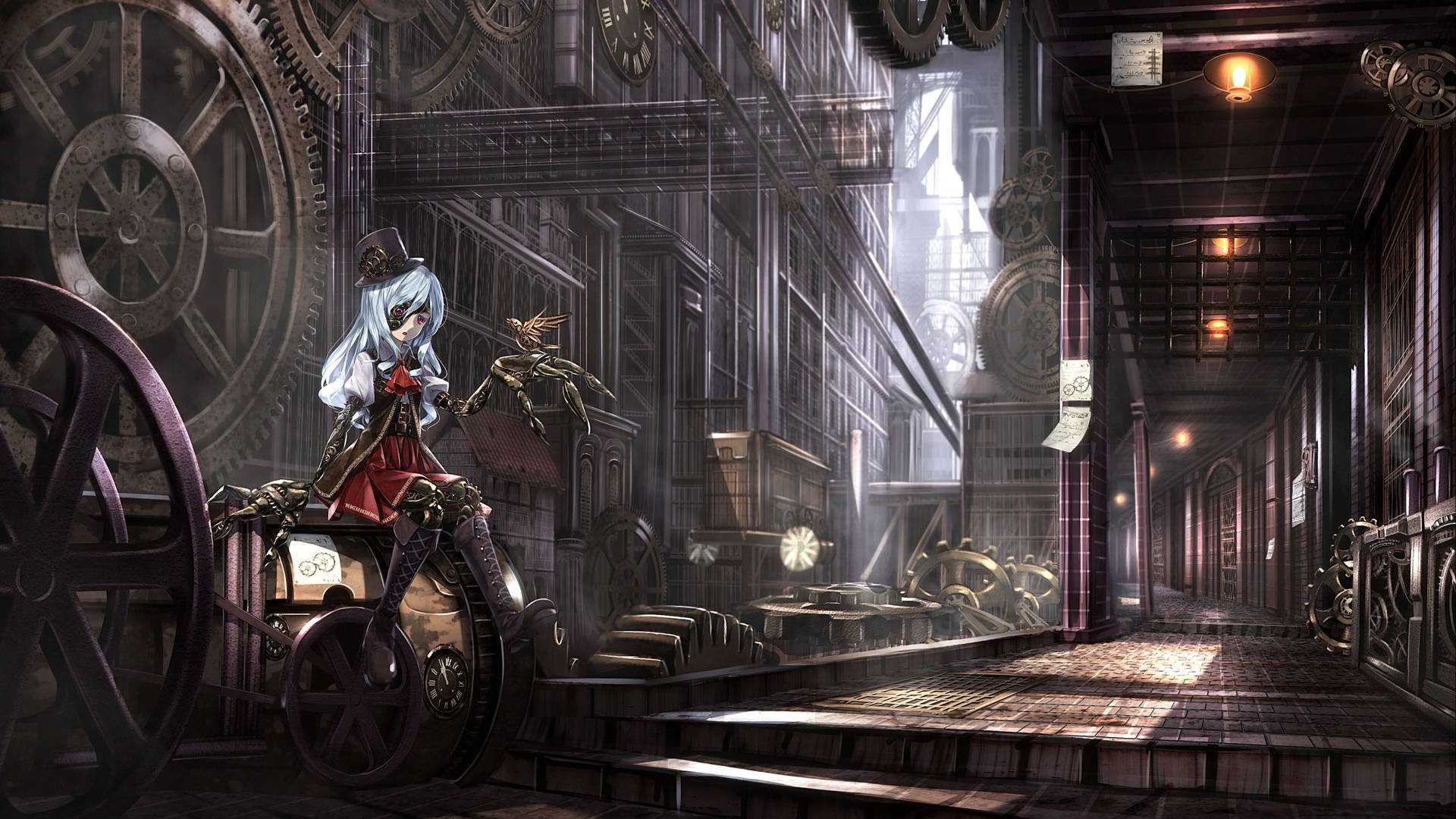 Steampunk Anime Girl Background